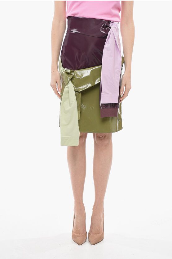 image of Andersson Bell Faux Leather Pencil Margo Skirt With Knotted Sleeves, Women's (Size Small)