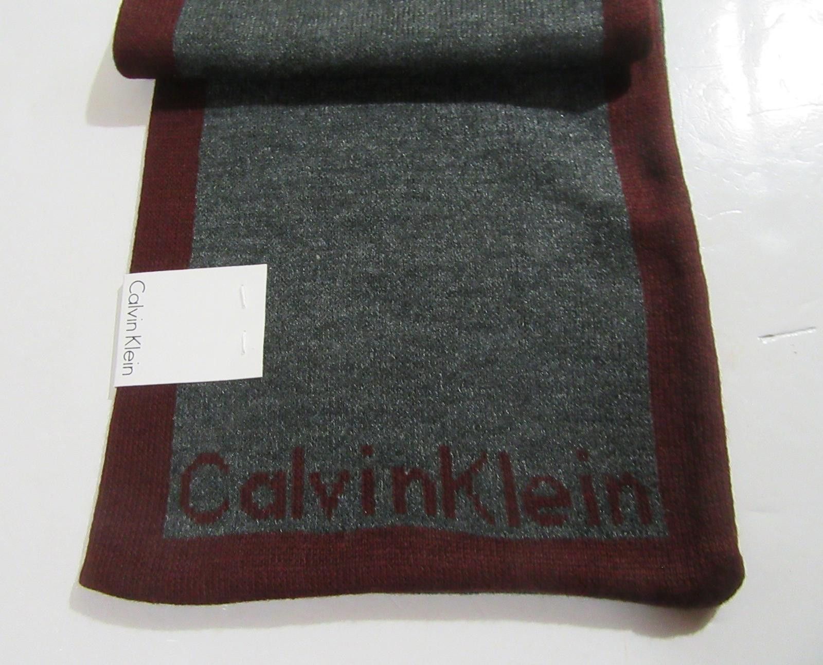 Calvin Klein Calvin Klein Mens Knit Muffler Scarf Wine and Grey NWT Size ONE SIZE - 5 Thumbnail