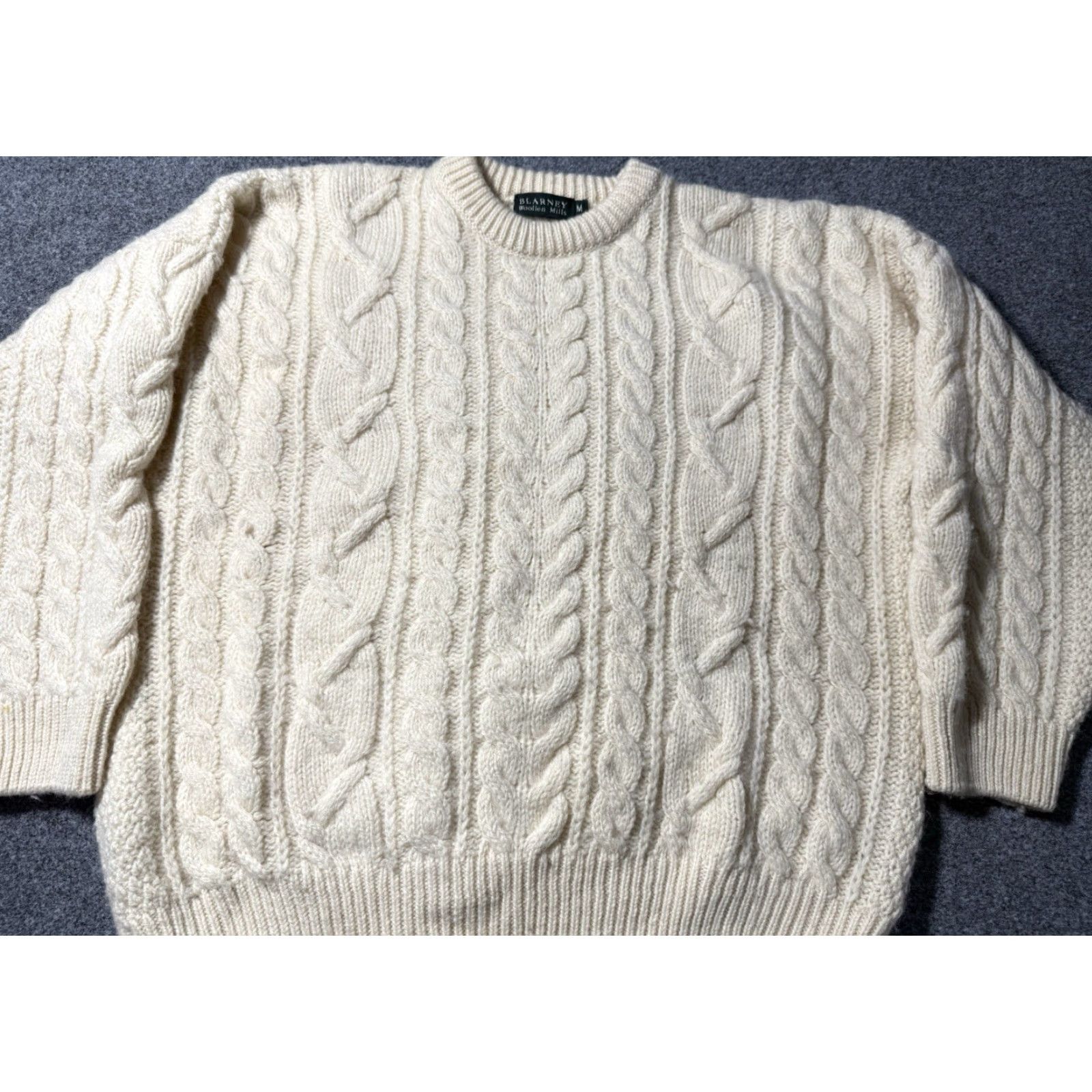 Vintage Blarney Woollen Mills Sweater Mens Medium Beige Aran Cable Knit Wool Pullover Size US M / EU 48-50 / 2 - 4 Thumbnail