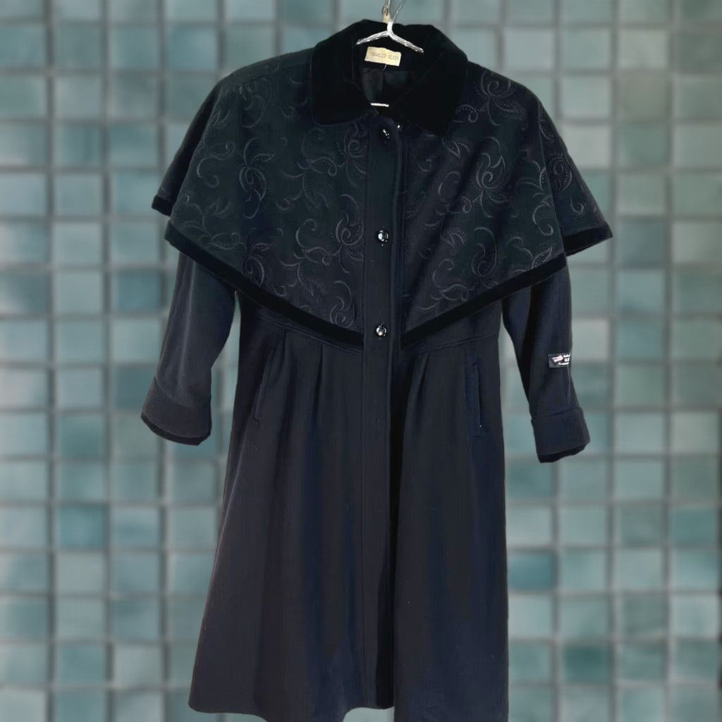 VINTAGE Forstmann Victorian Wool Jacket Womens XL 1940s Beaded Black Retro