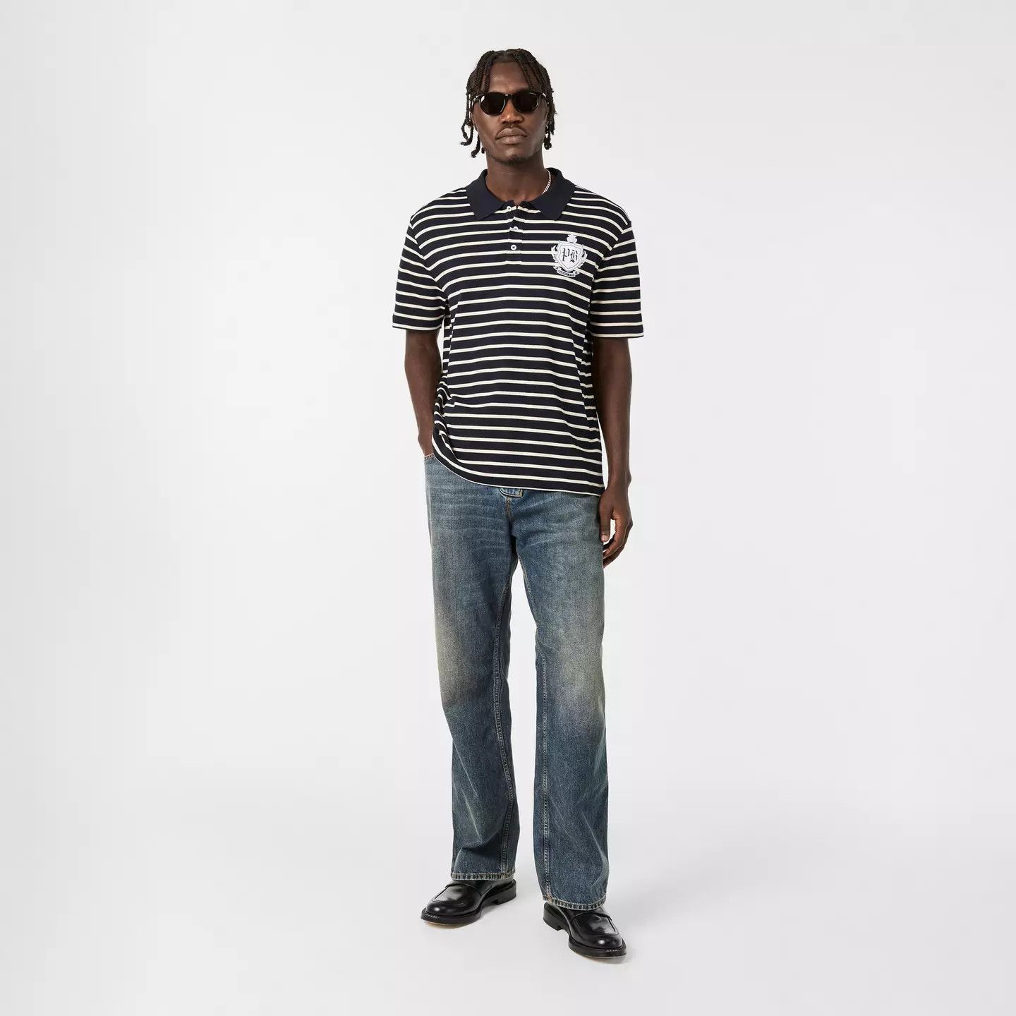 Balmain o1g2r1mq0426 Cotton Short Sleeve Polo Shirt in Blue/White Size US M / EU 48-50 / 2 - 5 Thumbnail
