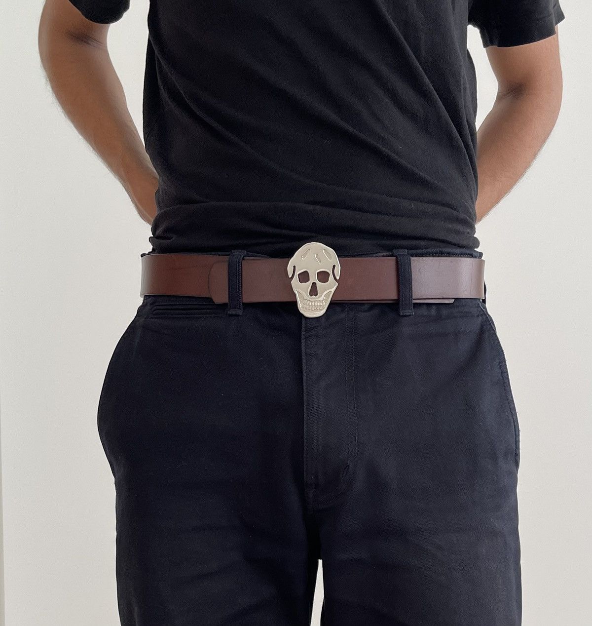 Alexander McQueen Alexander McQueen Brown Belt with Silver Skull Buckle Size 30 - 4 Thumbnail