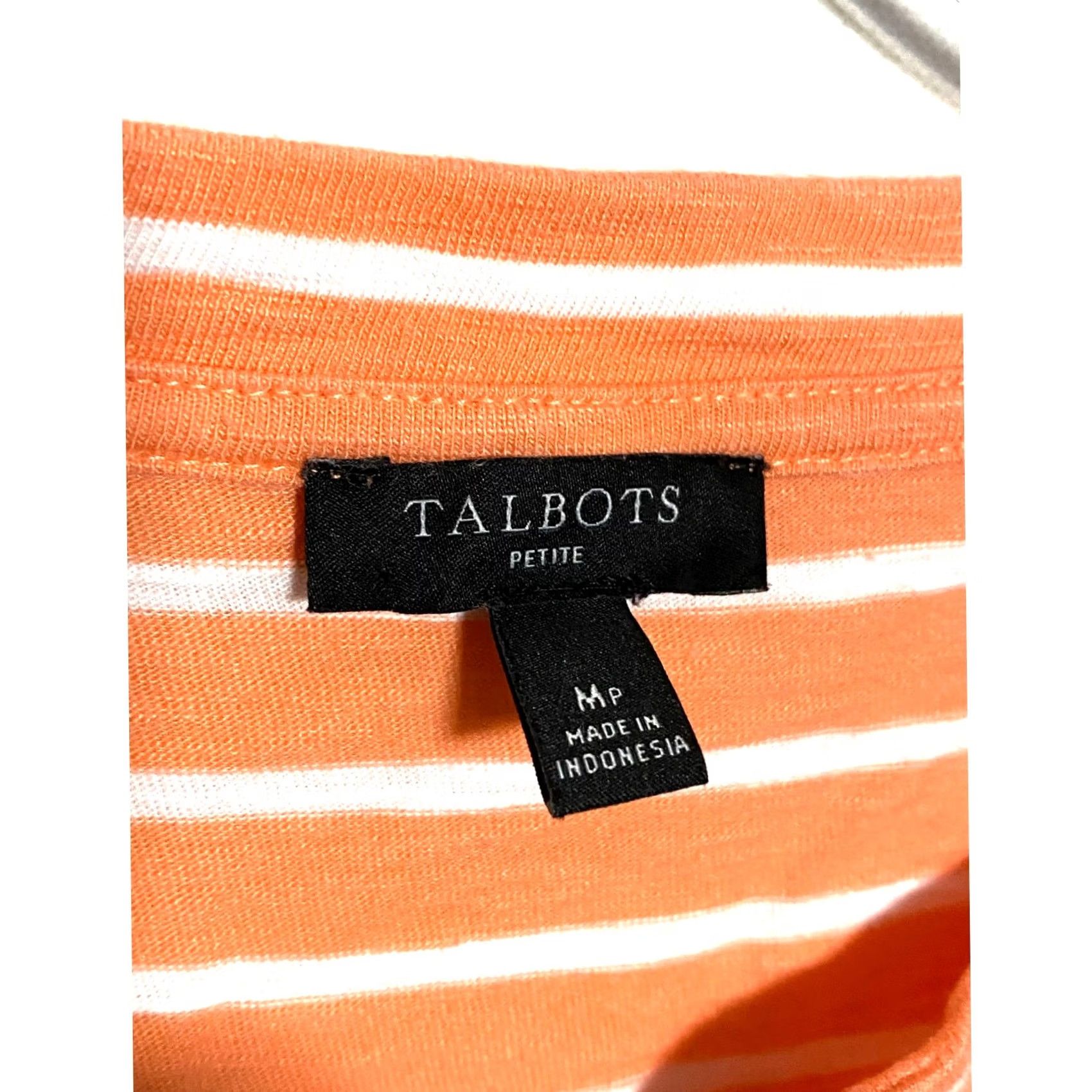 Talbots Talbots Shirt T-Shirt Petite M Orange White Striped Split Neck Beachy Coastal Summer Modal Cotton Size M / US 6-8 / IT 42-44 - 4 Thumbnail