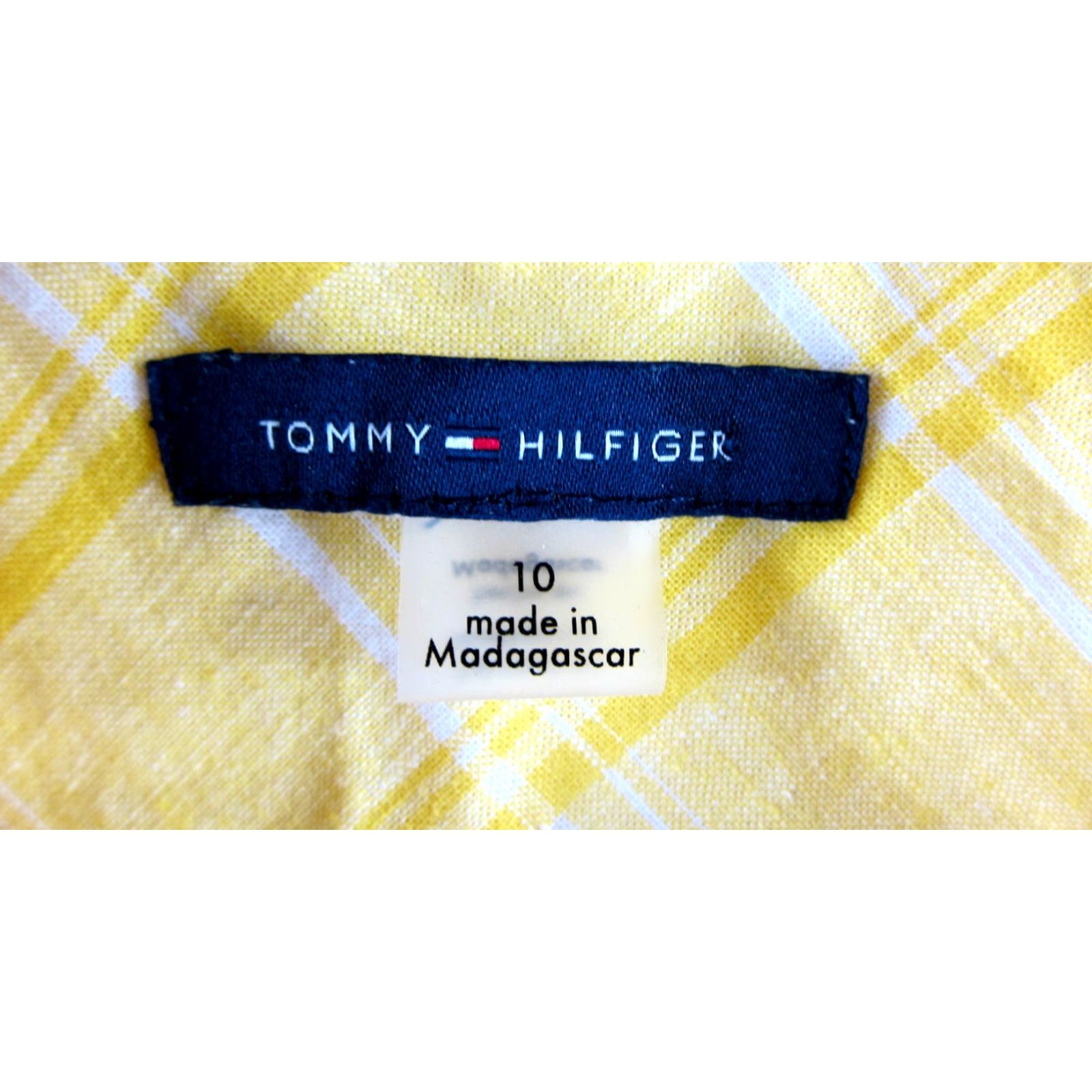 Tommy Hilfiger Tommy Hilfiger Shirt Dress Cap Sleeve Linen Yellow Plaid Tunic Collared Button 10 Midi Womens Size L / US 10 / IT 46 - 3 Thumbnail