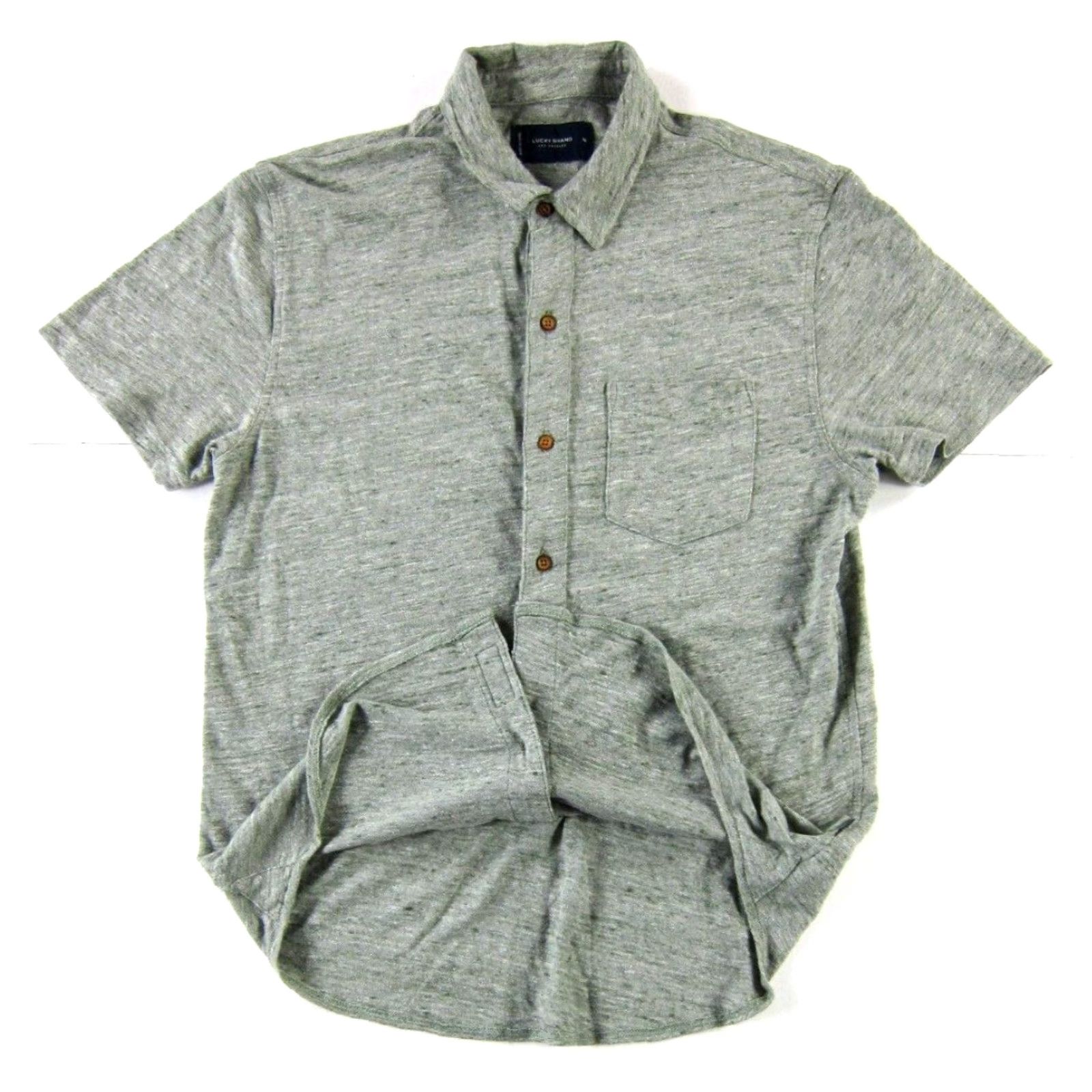 Lucky Brand Lucky Brand Button-Down Shirt Cotton Linen Green Short Sleeve Medium Men Size US M / EU 48-50 / 2 - 5 Thumbnail