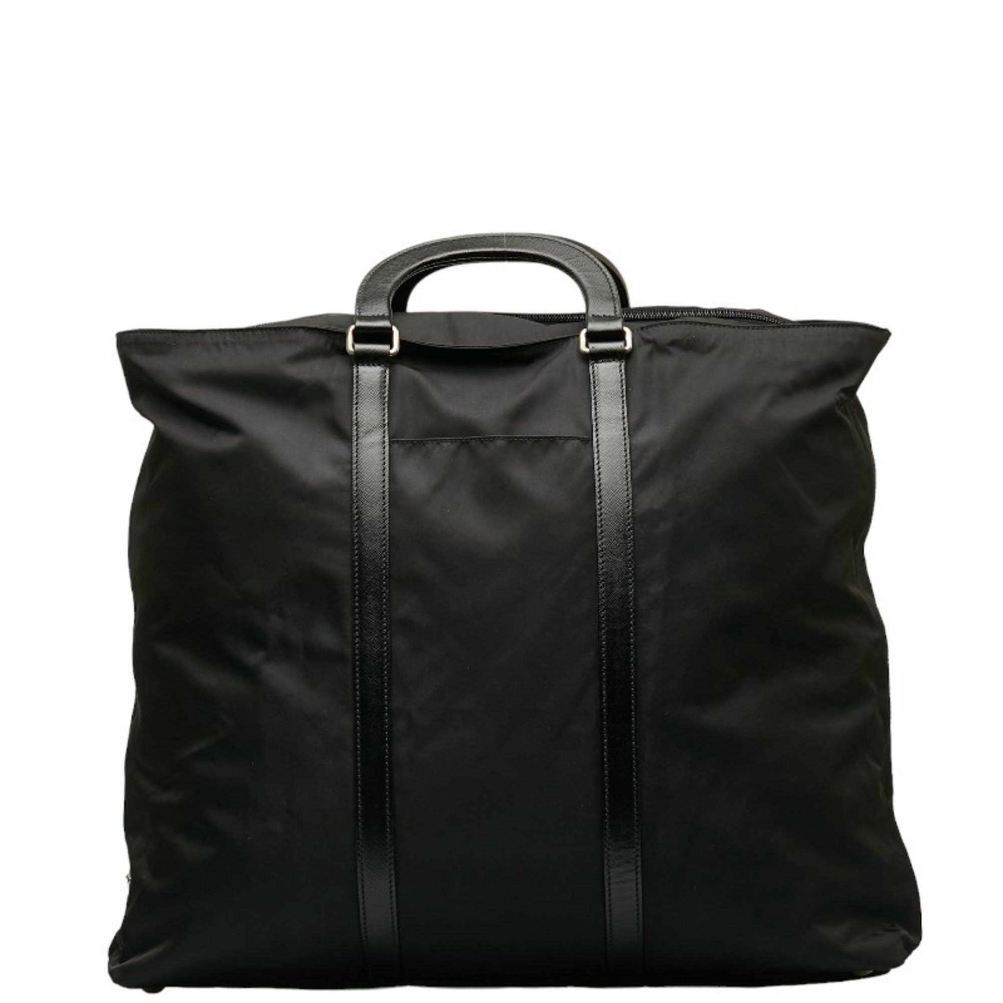 image of Prada Tessuto Saffiano Handbag Boston Bag Va0528 Black Nylon Leather Women's Prada