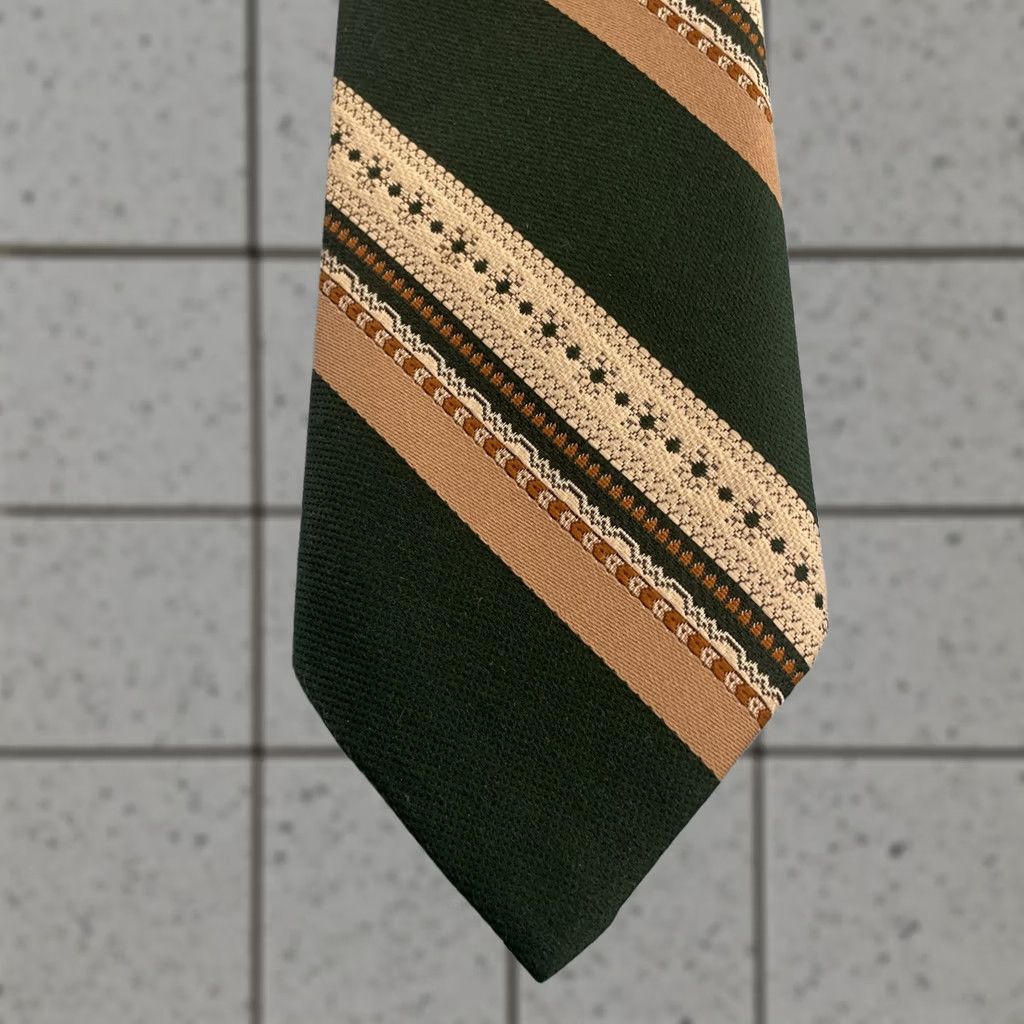 Vintage VINTAGE Tattersall Repp Tie Woven Textured Green Brown Western Necktie 3x57 Men Tie 57"-60" Size ONE SIZE - 1 Thumbnail