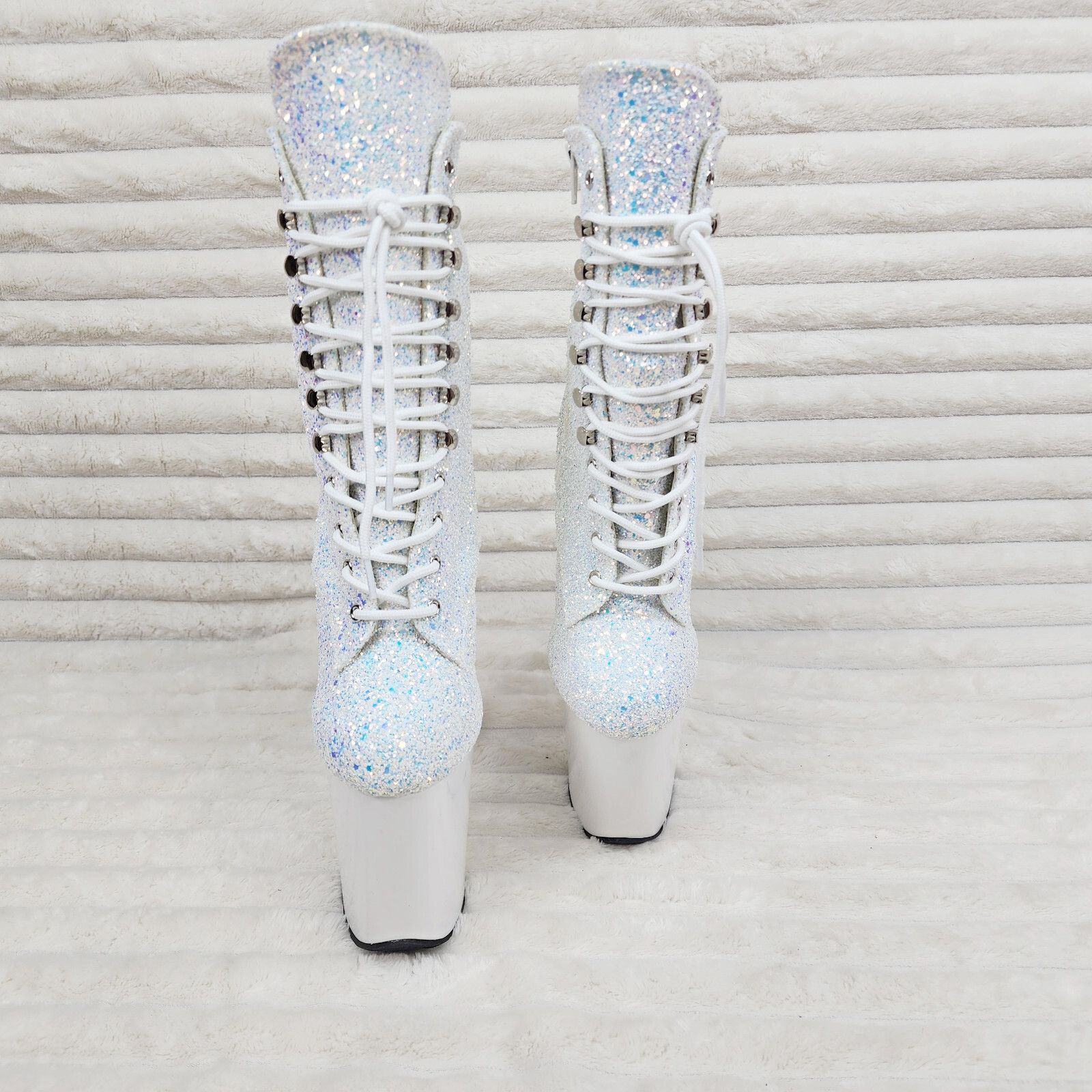 Other Flamingo White Ice UV Glitter 8" Heel Platform Ankle Boots U Size US 7 / IT 37 - 4 Thumbnail