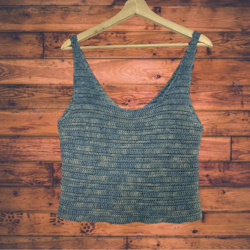 Handmade Small Handknit Blue Tank Top Size S / US 4 / IT 40 - 1 Thumbnail