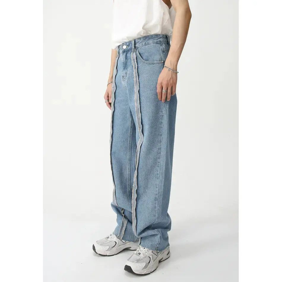 Japanese Brand Retro loose patchwork fringed jeans Size US 32 / EU 48 - 1 Thumbnail