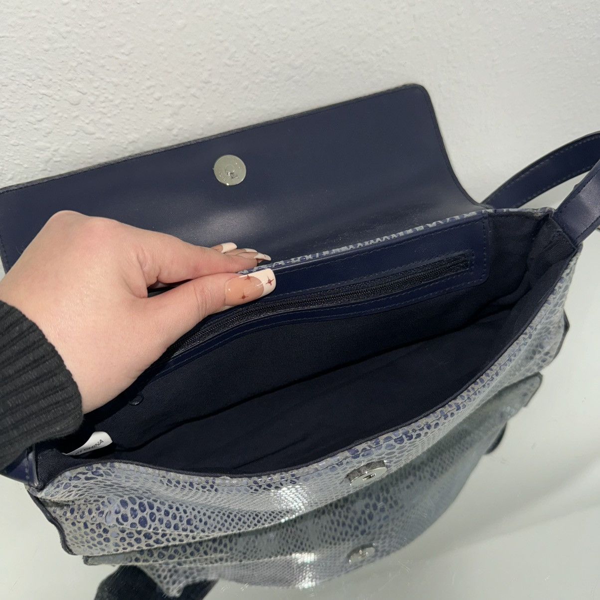 Other Vintage 90s Y2K Dusty Blue Snakeskin Print Shoulder Bag Size ONE SIZE - 10 Thumbnail