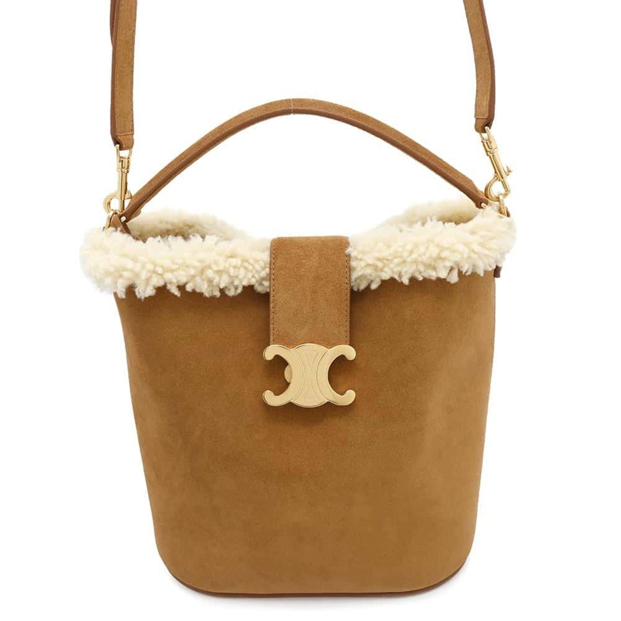 Celine Tote Bag Louise Medium Suede Shearling 116613Gft Celine 2Way Shoulder in Brown, Women's
