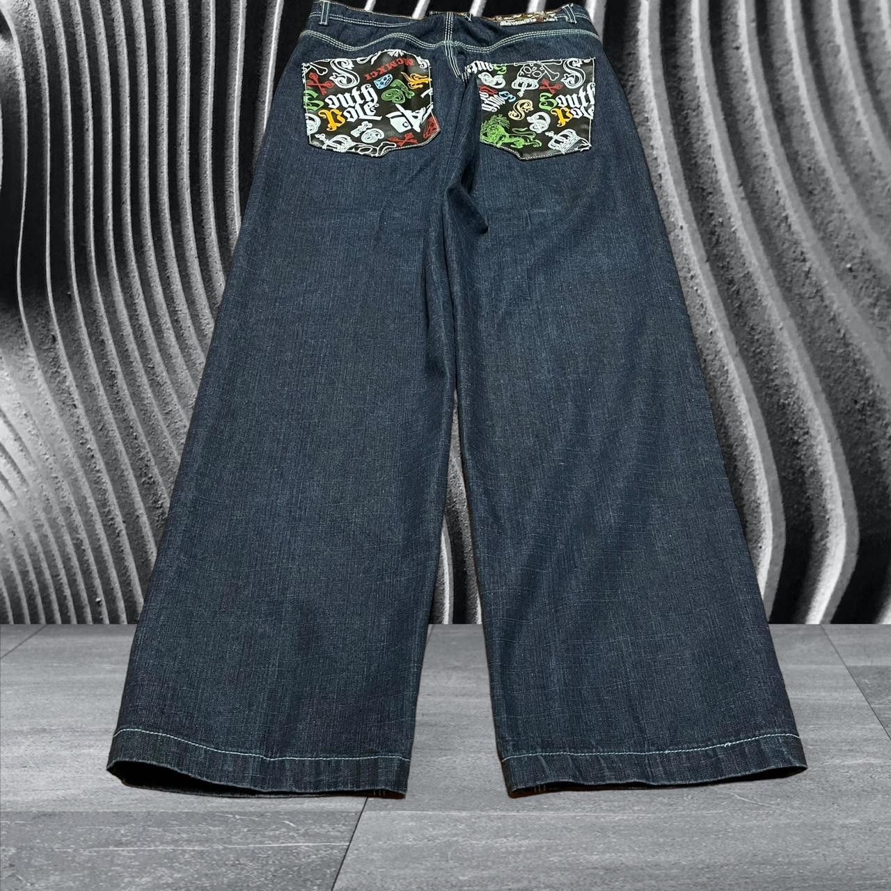 Image of Y2K Grail Dark Washed Southpole Baggy Wide Leg Jeans in Blue, Men's (Size 34)