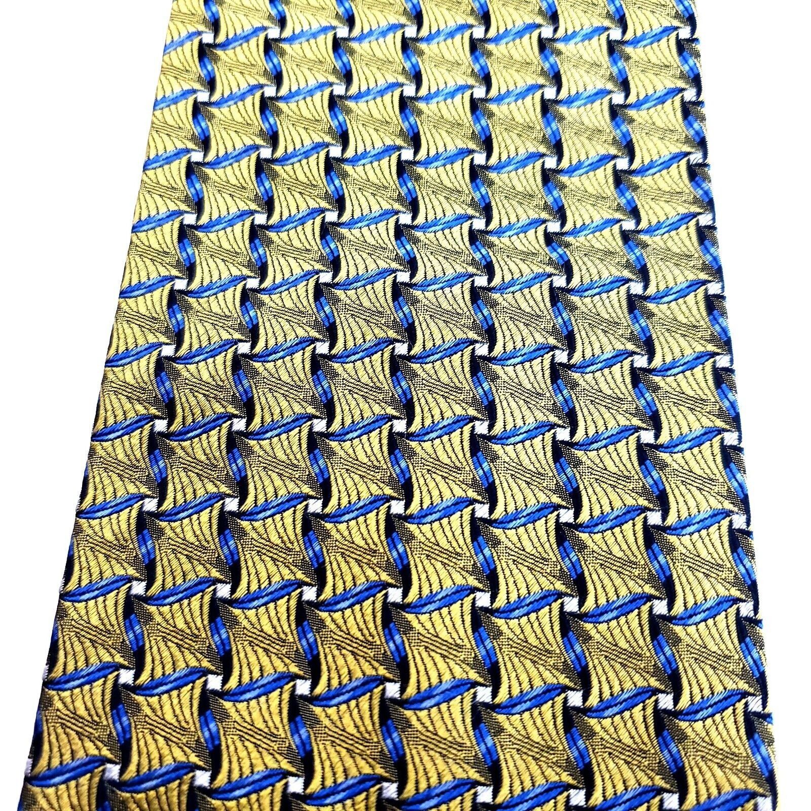 Pronto Uomo Pronto Uomo Yellow Blue Geometric Woven Italian Wide Silk Ti Size ONE SIZE - 2 Thumbnail
