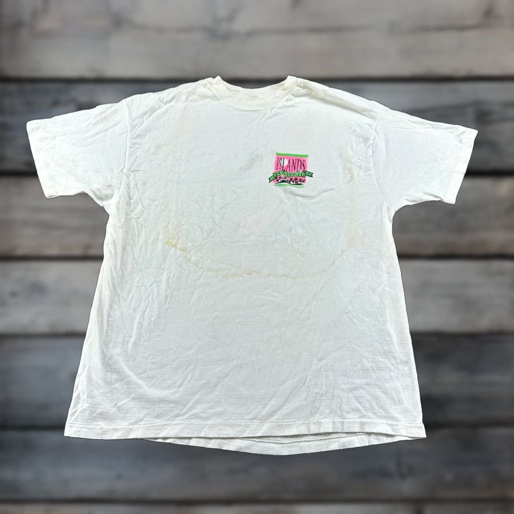 Hanes VINTAGE Islands Hawaii Shirt Mens XL White Gecko Brand Surf Summer Surf USA 90s Shirt Size US XL / EU 56 / 4 - 1 Thumbnail