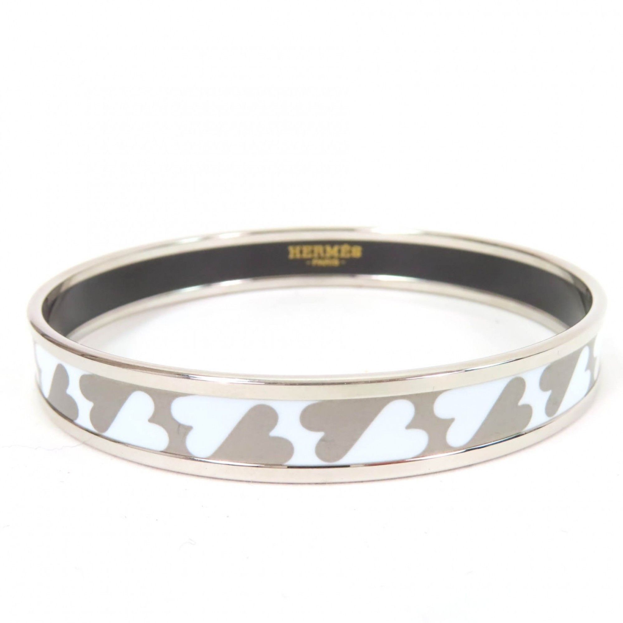 Hermes HERMES Hermès Enamel PM Carte à Joue Bangle Bracelet in Silver and White, with Box Dust Bag, Made France, Women's Size ONE SIZE - 1 Thumbnail