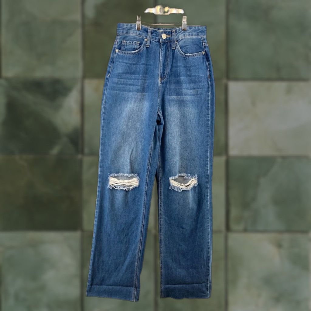 Denime YMI Womens Jeans 3/26 Blue Distressed Hi Rise Wide-Leg Denim 90s Regular Fit Size 26" / US 2 / IT 38 - 1 Thumbnail