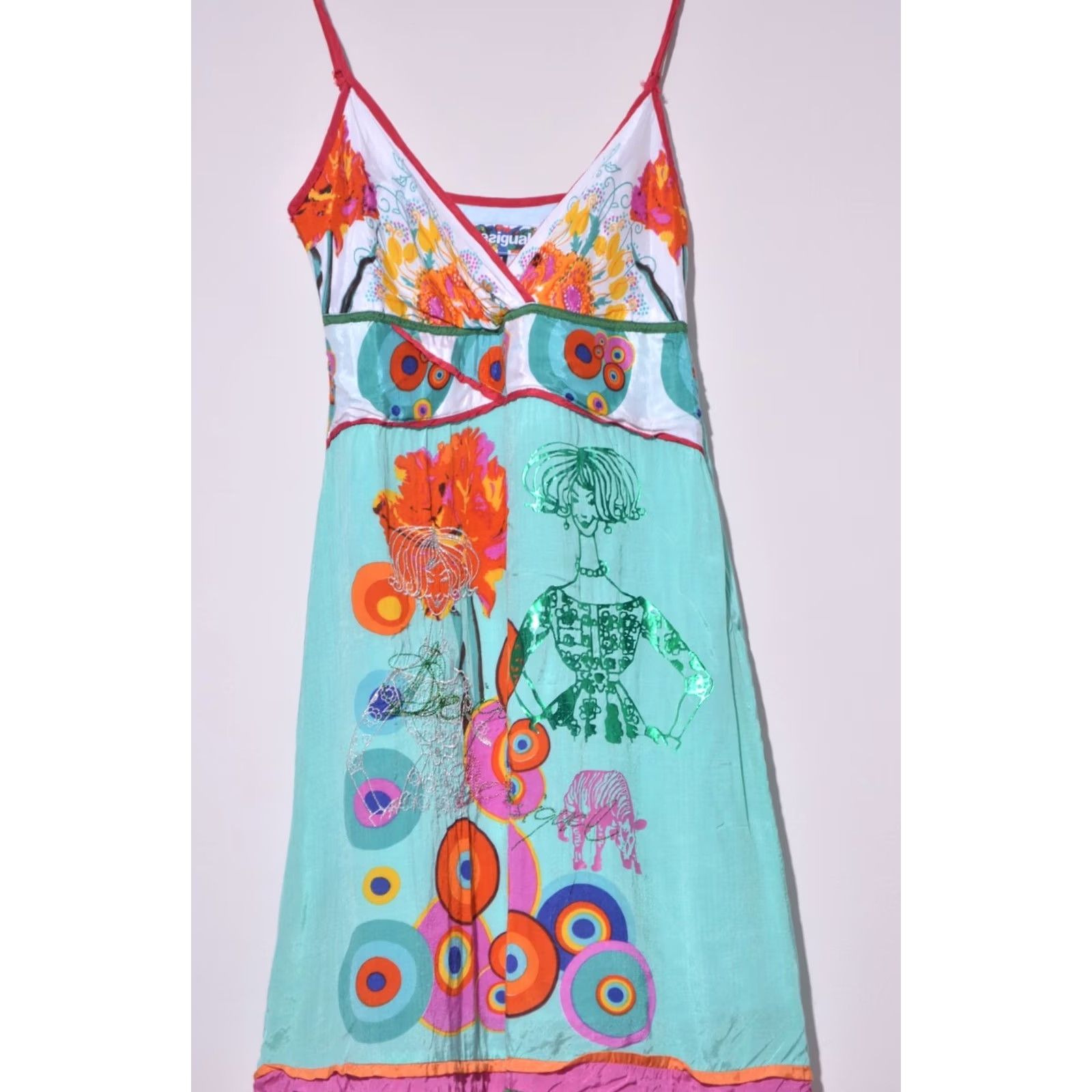 Desigual Desigual Womens A-Line Dress Sleeveless V-Neck Multicoloured Floral Regular 38 Lis Casual Party/Cocktail Travel Womens Size XS / US 0-2 / IT 36-38 - 2 Thumbnail
