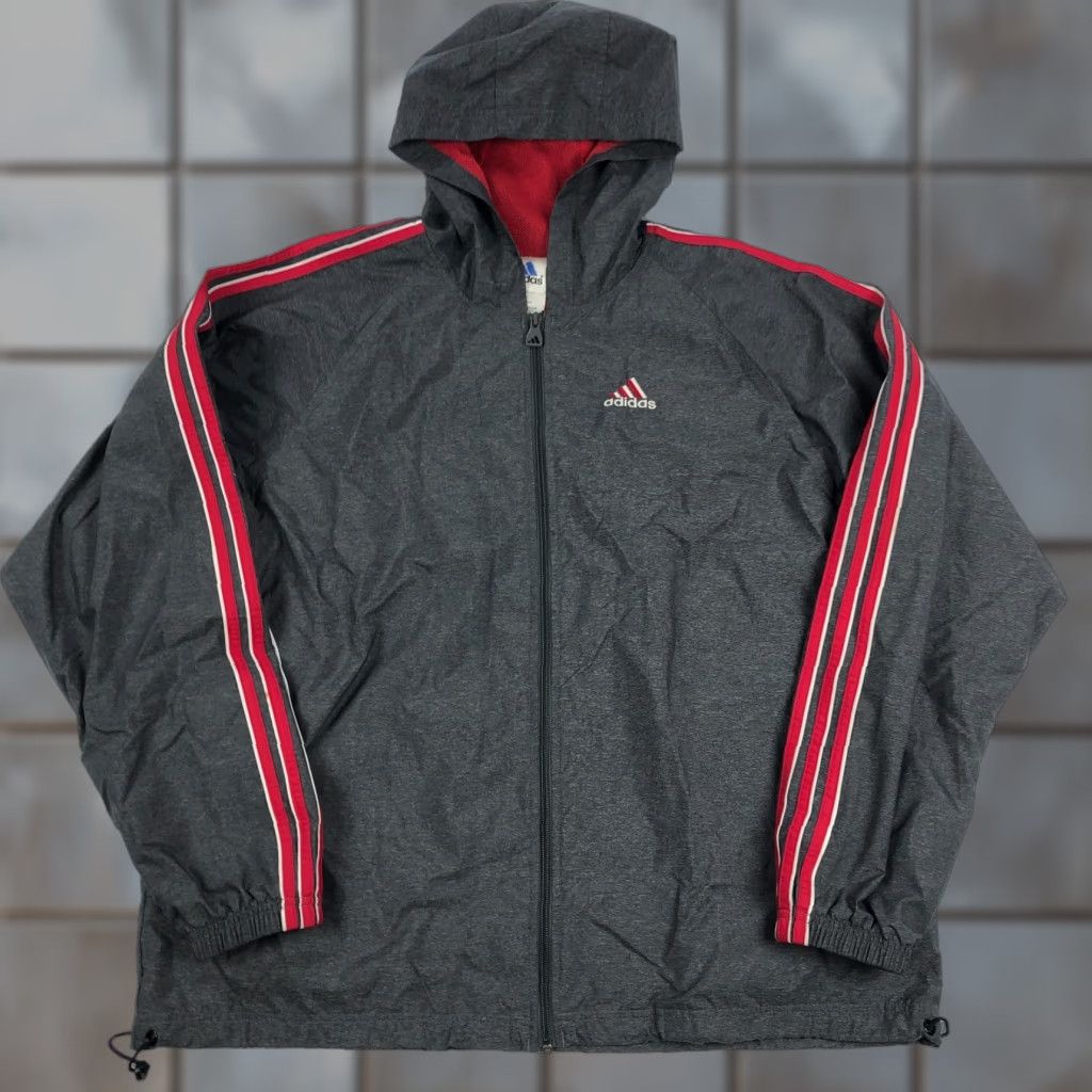 Adidas Adidas Soccer Jacket Mens XL Vintage Windbreaker Gray Red Size US XL / EU 56 / 4 - 1 Thumbnail