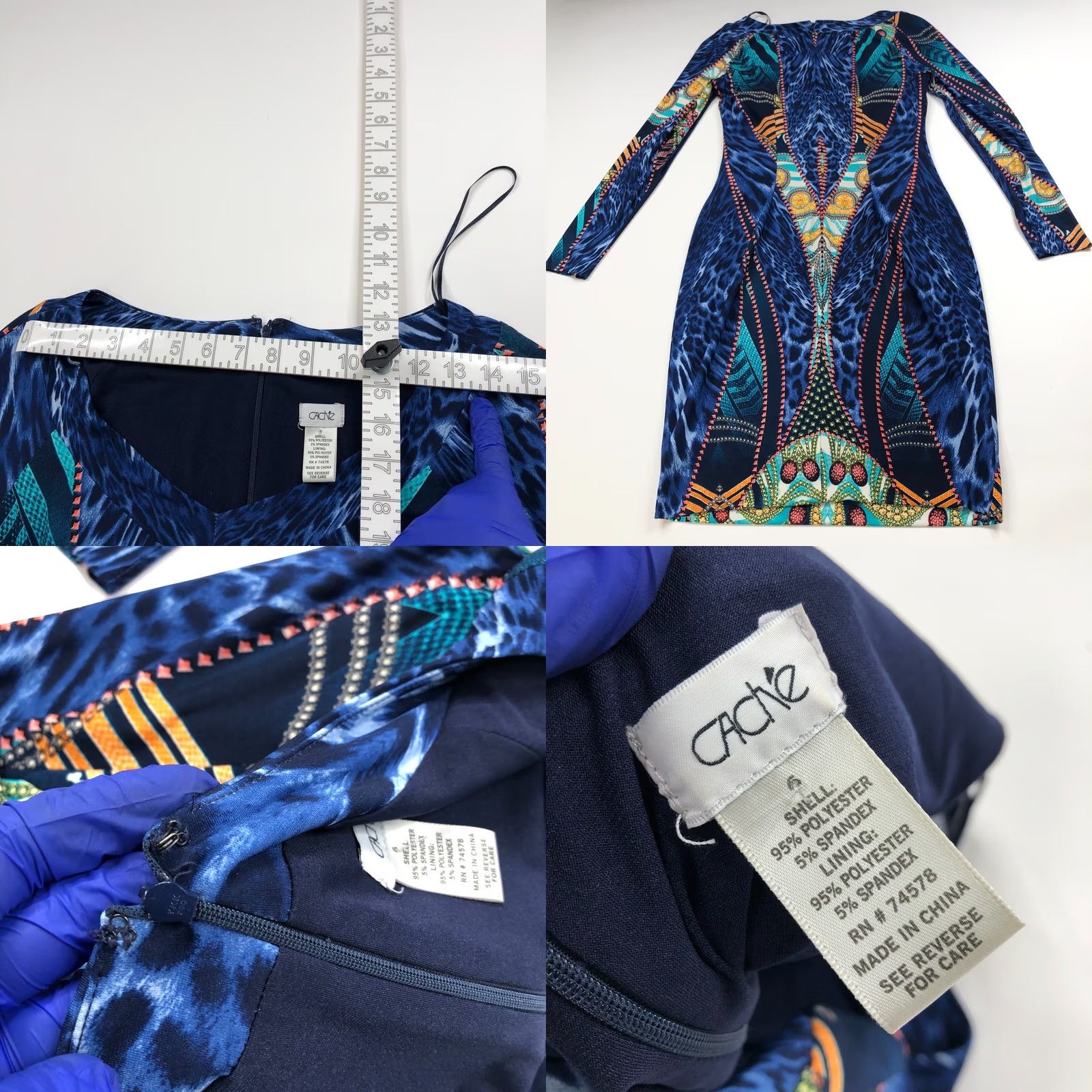 Vintage Cache 6 Sheath Dress Geometric Abstract Zip Blue MINT Size M / US 6-8 / IT 42-44 - 8 Thumbnail