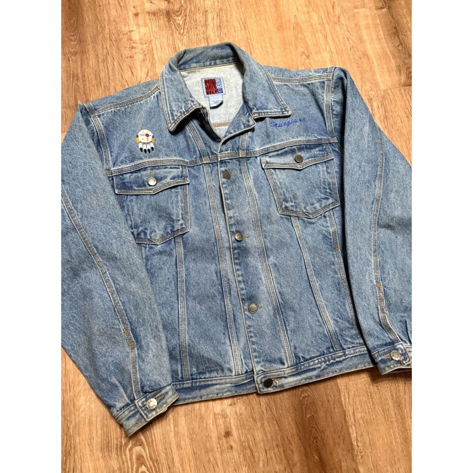 Native VINTAGE Sturgis 1998 Denim Jean Jacket Embroidered Mens Small Native Biker Jacket Denim Blue Embroidered Mens Biker Size US 29 - 6 Thumbnail