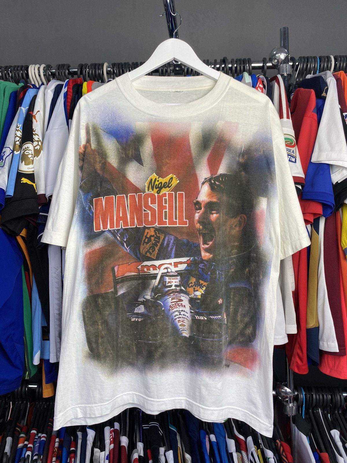 Vintage Rare vintage 1990s Formula 1 racing T-shirt Nigel Mansell Size US XL / EU 56 / 4 - 1 Thumbnail