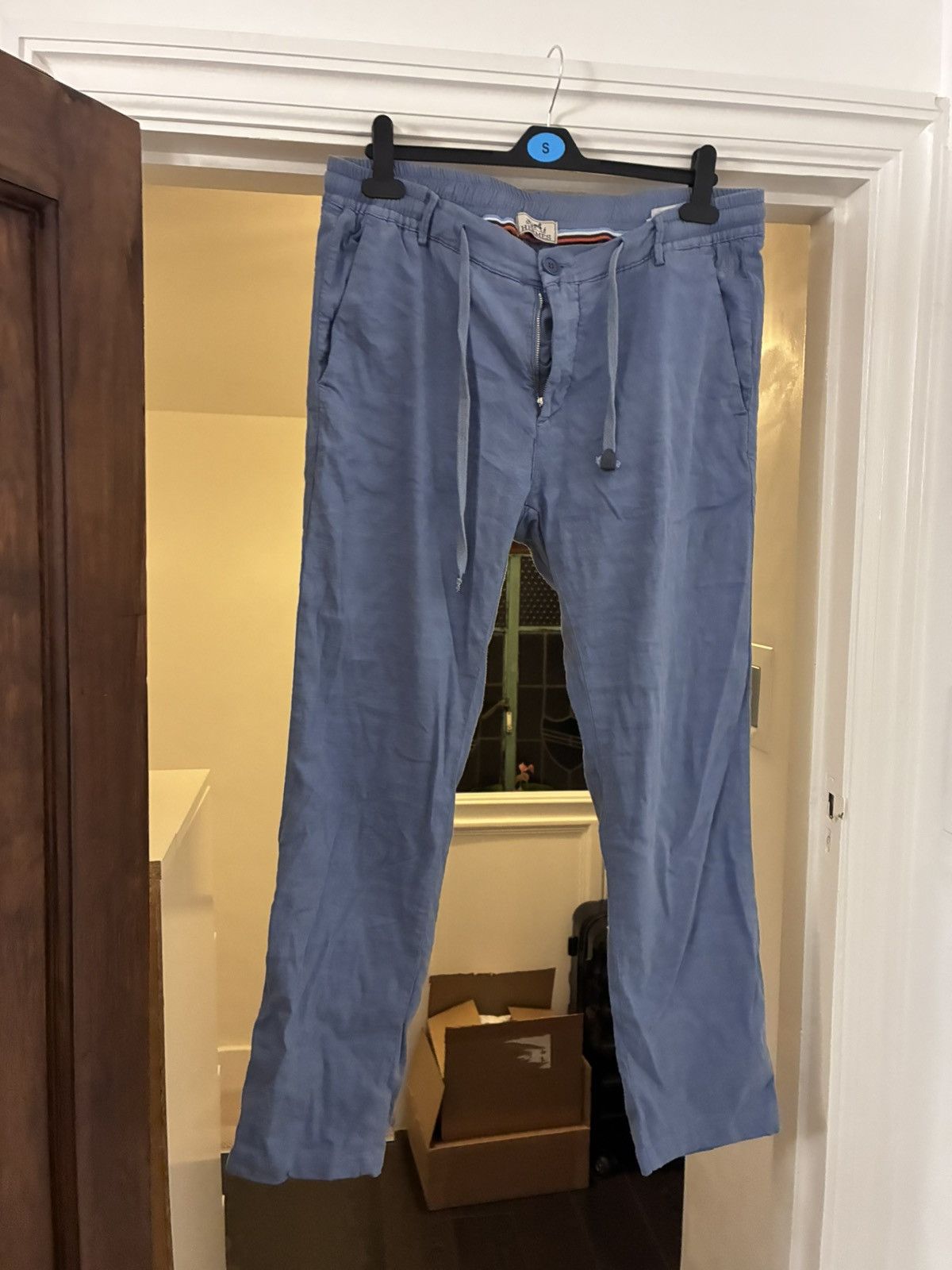 Hermes Hermes linen light blue trousers w34 Size US 34 / EU 50 - 1 Thumbnail