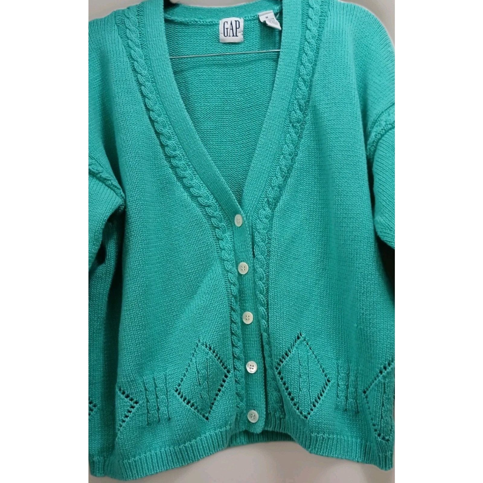 Gap Vintage GAP Teal Cardigan M Chunky Knit Grandma 90s Y2K Size M / US 6-8 / IT 42-44 - 4 Thumbnail