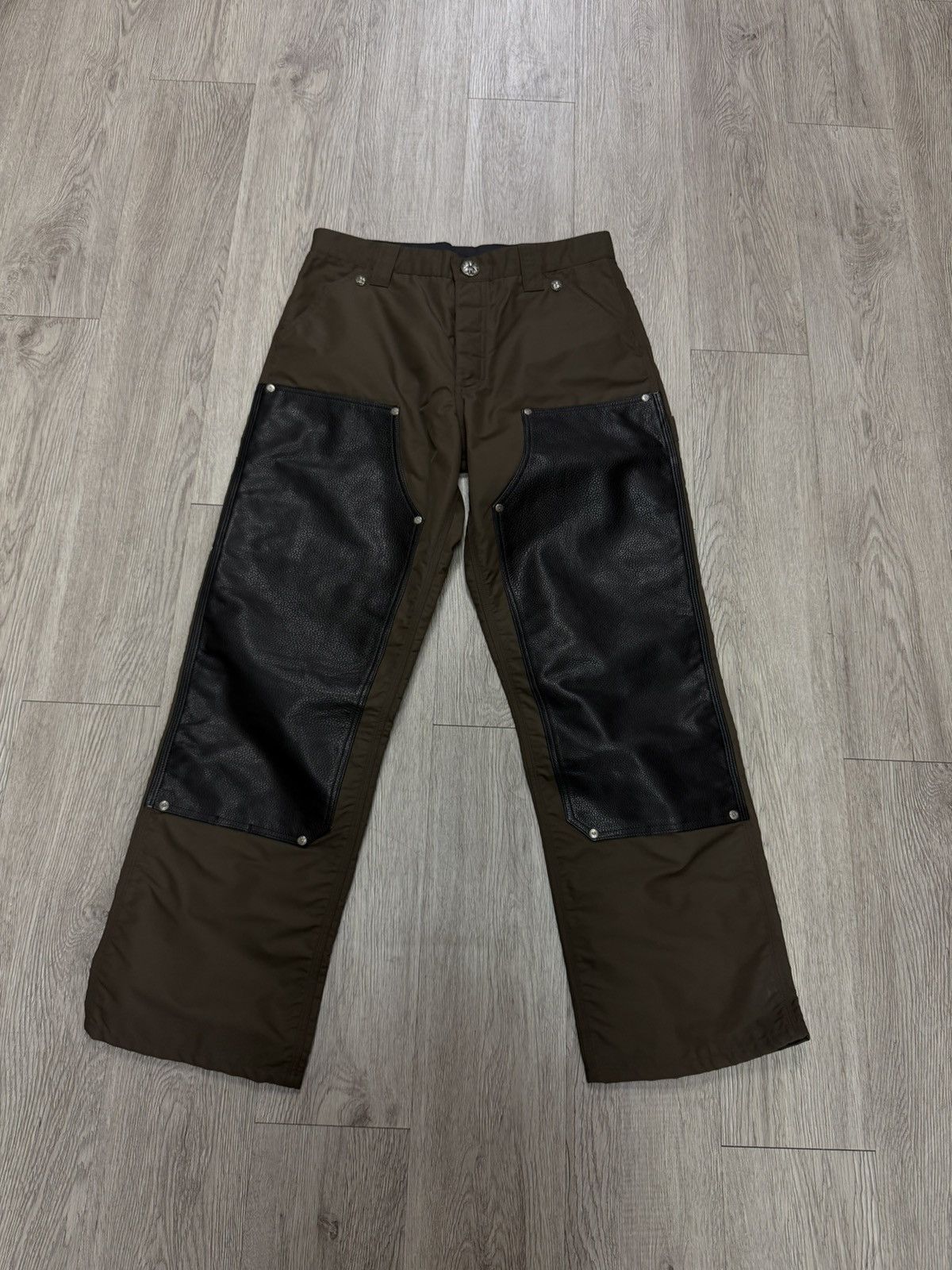 Chrome Hearts Chrome Hearts 'Leather Double Knee' Nylon Brown Pants Size US 31 - 1 Thumbnail