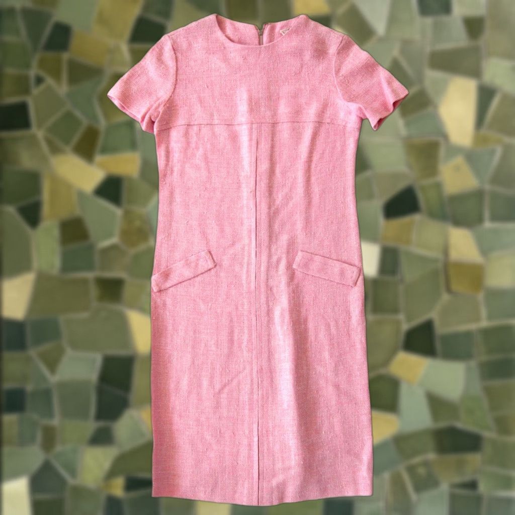 Vintage VINTAGE ANR JR. 1960'S PINK TWEED MODERN SHORT SLEEVE TUNIC SHIRT DRESS SMALL Size S / US 4 / IT 40 - 1 Thumbnail