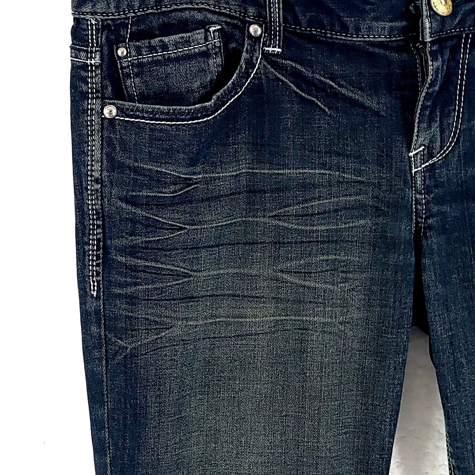 Express Express Stella Regular Fit Low Rise Blue Brown Denim Whisker Size 30" / US 8 / IT 44 - 2 Thumbnail