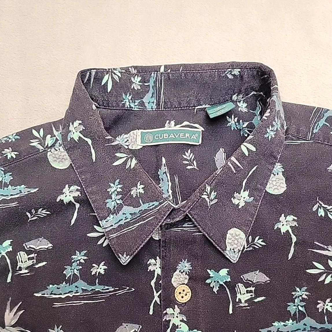 Cubavera Cubavera Shirt Mens Large Blue Hawaiian Pineapple Tropical Guayabera Rayon Button-Up Short Sleeve Collared Casual N/A Mens Size US L / EU 52-54 / 3 - 3 Thumbnail