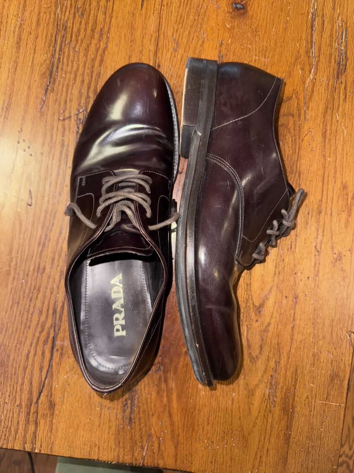 Prada Prada Brown Leather Derby Shoes Size US 10 / EU 43 - 3 Thumbnail