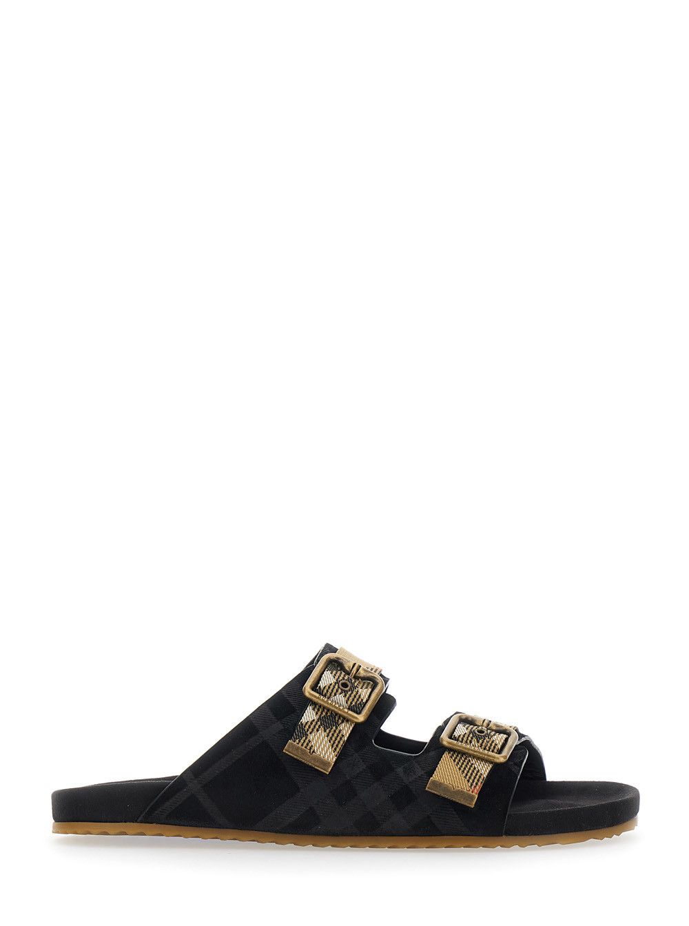 Burberry 'Urchin' Black Sandals with Adjustable Buckle and Check Motif in Leather Blend for Men Size US 11 / EU 44 - 1 Thumbnail