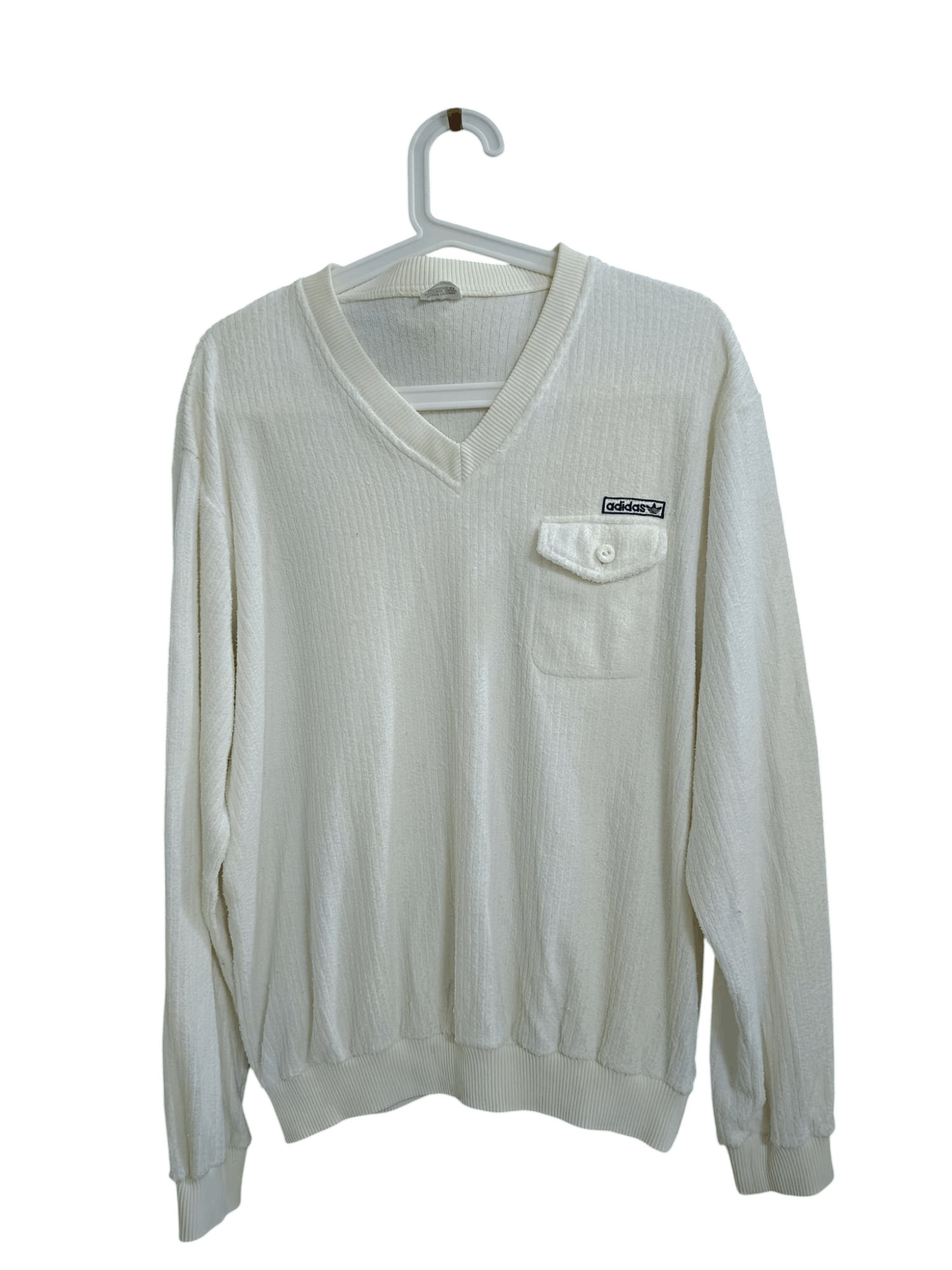 Adidas Vintage Adidas 80s white knit v-neck sweater iconic logo Size US M / EU 48-50 / 2 - 1 Thumbnail