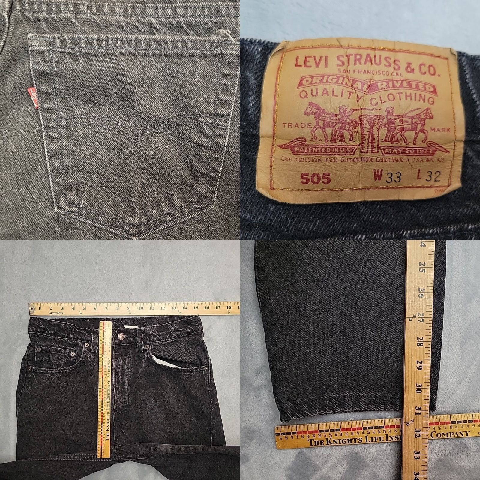 Levi's VINTAGE Levi's Jeans 505 Mens 33x32 Black Straight Leg Made in USA 90s Retro Jeans Size US 33 - 9 Thumbnail