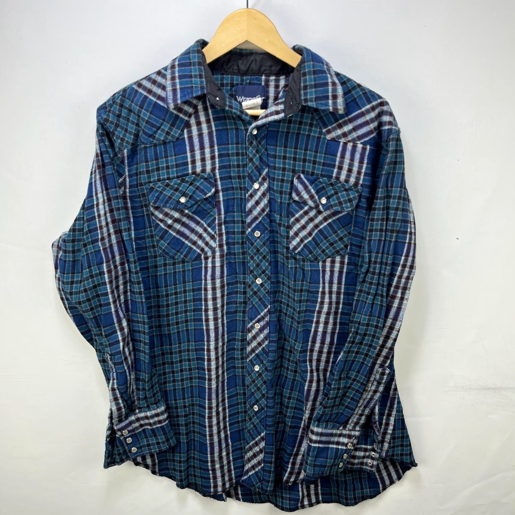 Wrangler VINTAGE Wrangler Plaid Shirt XLT Long Sleeve Snap Button-Up Flannel Mens 90s Blue Size US XL / EU 56 / 4 - 2 Thumbnail