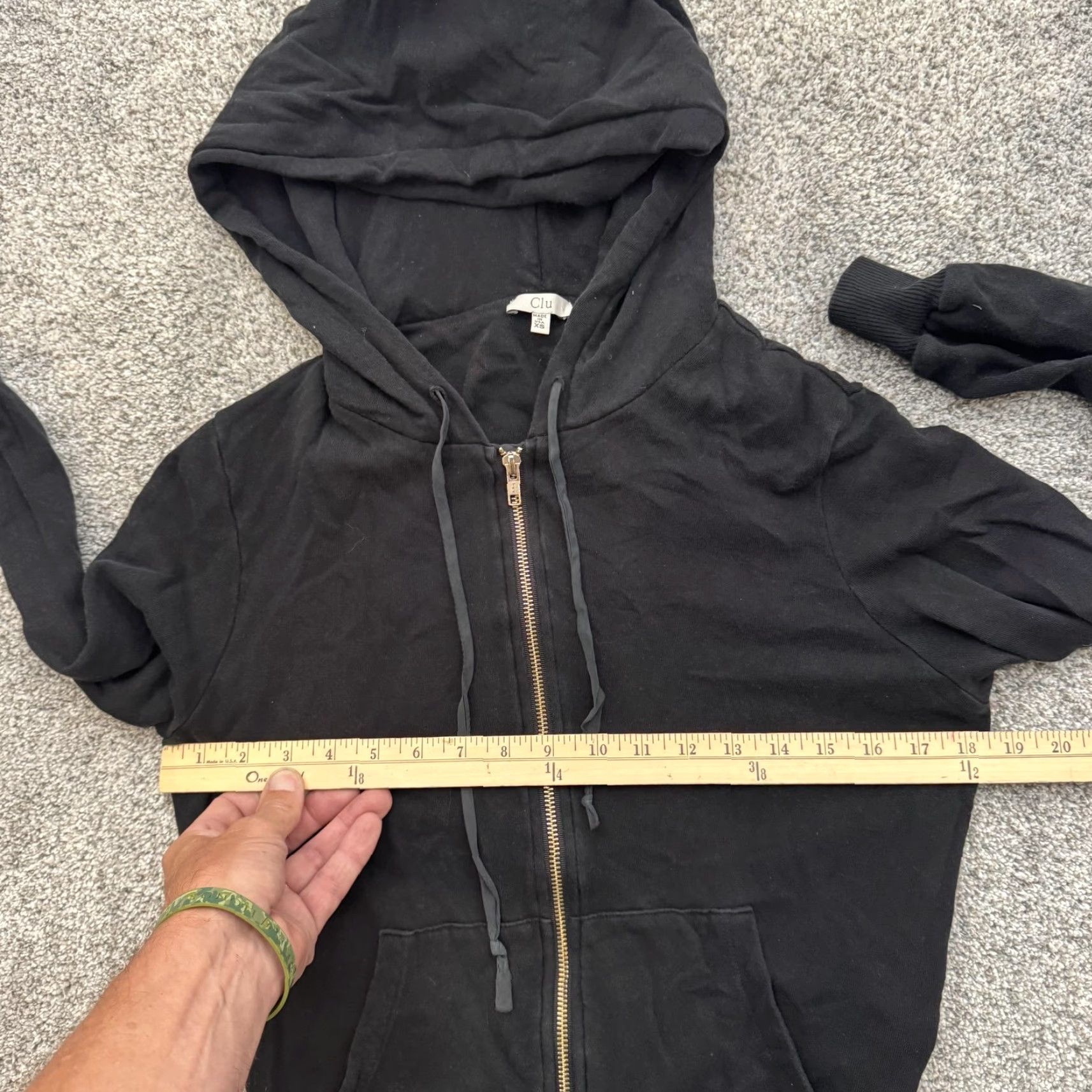 Vintage Clu Hoodie Womens XS Black Ruffle Hem Full Zip Hooded Jacket Made USA Silk Blend Size XS / US 0-2 / IT 36-38 - 3 Thumbnail