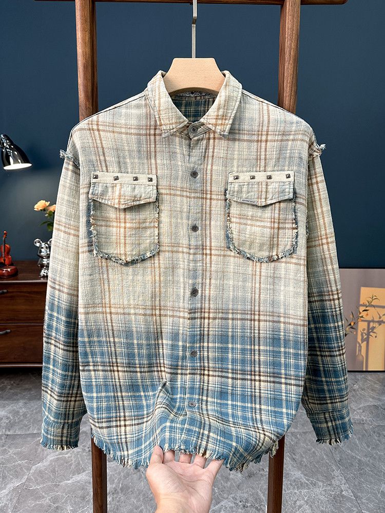 Vintage Plaid Distressed Long Sleeve Shirt Size US L / EU 52-54 / 3 - 7 Thumbnail