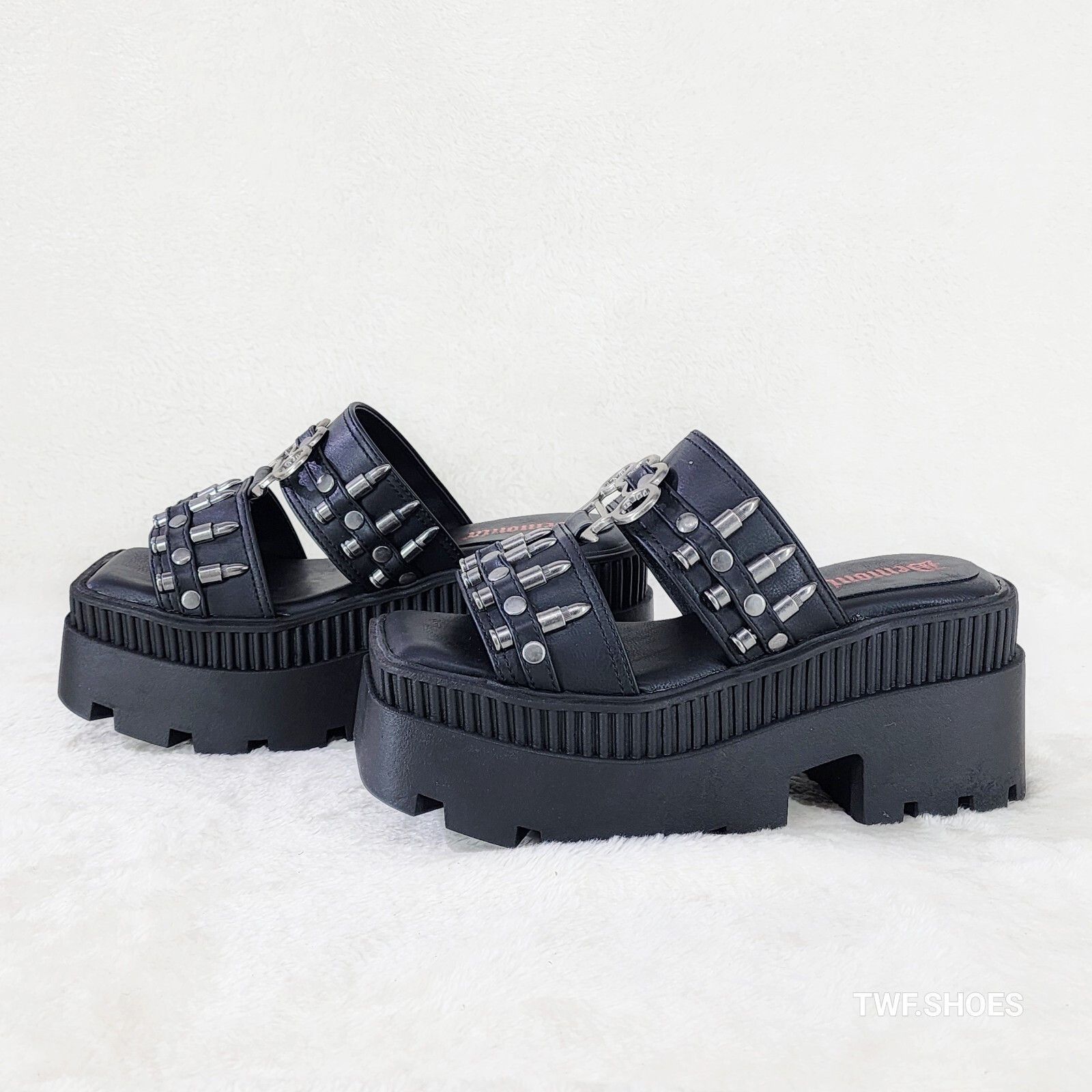 Demonia Cult DEMONIA Wrath Bullet Stud Brass Knuckle Platform Goth Sandal Size US 7 / IT 37 - 2 Thumbnail
