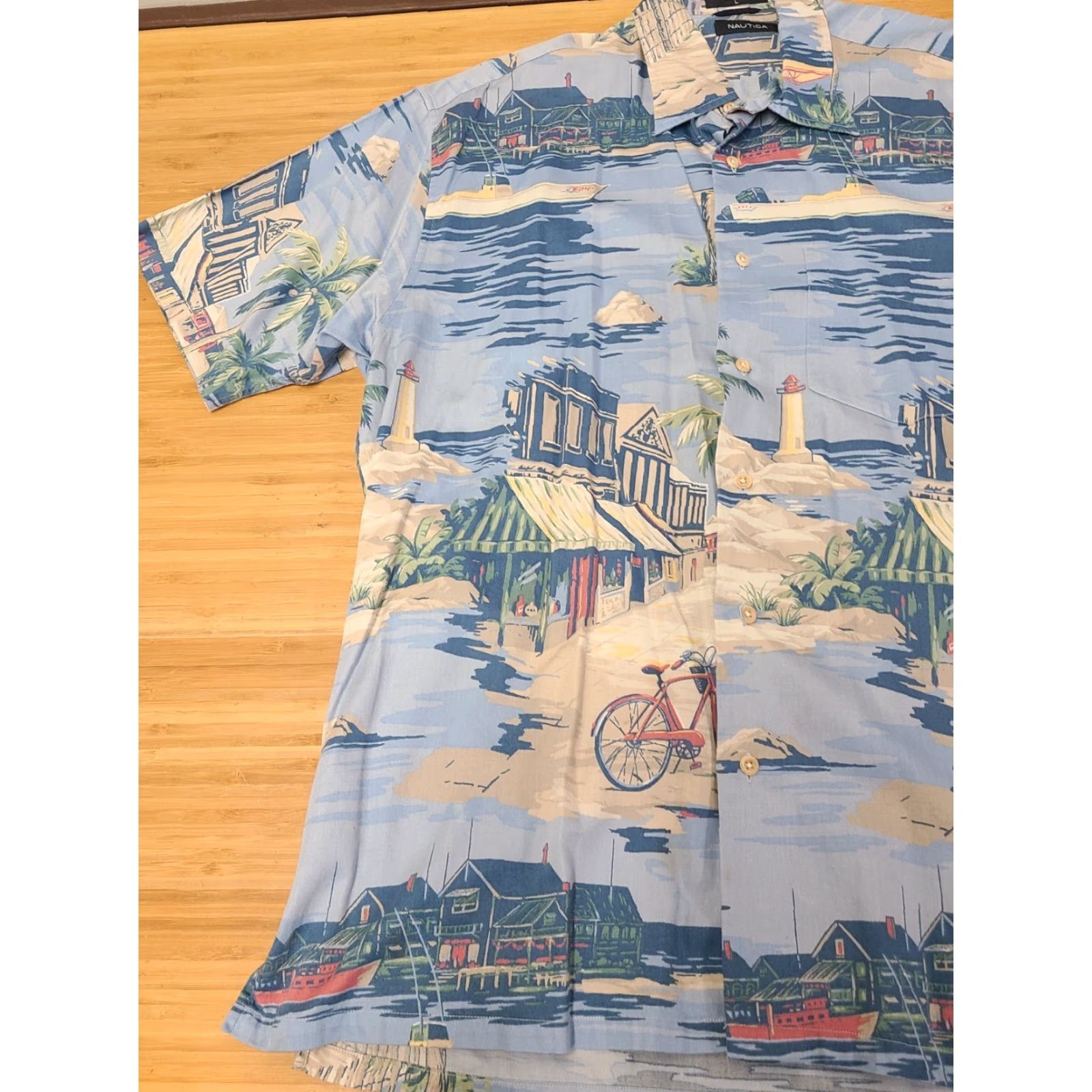 Nautica Nautica Mens Hawaiian Shirt Light Blue Multi Beach Lighthouse Size Large Size US L / EU 52-54 / 3 - 3 Thumbnail