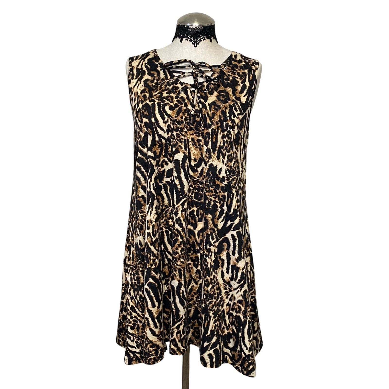 Other Y2K Flowy Animal Print Dress with Lace-Up Neckline Size M / US 6-8 / IT 42-44 - 1 Thumbnail