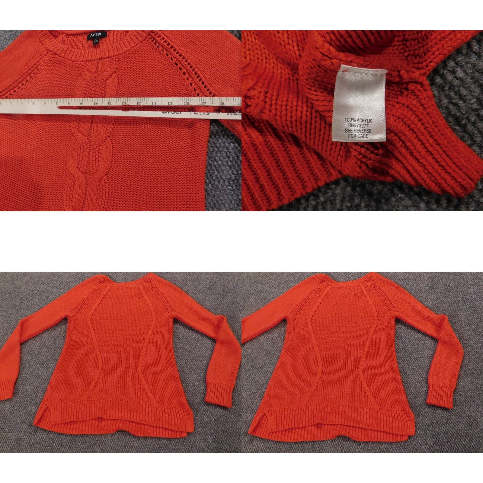 Apt. 9 Apt. 9 Womens Sweater Small Orange Pullover Crewneck Knit Solid Embroidered Casual Long Sleeve Classic Open Soft Chunky ACrylic Machine Washable Size S / US 4 / IT 40 - 8 Thumbnail