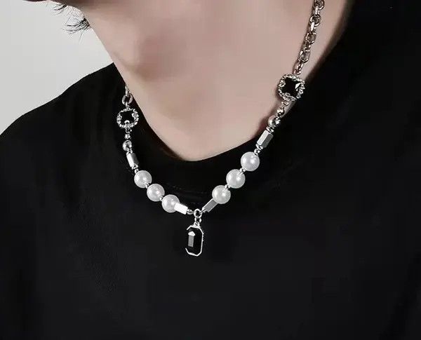 VIBE Black Rhinestone Pendant Pearl Necklace Size ONE SIZE - 8 Thumbnail