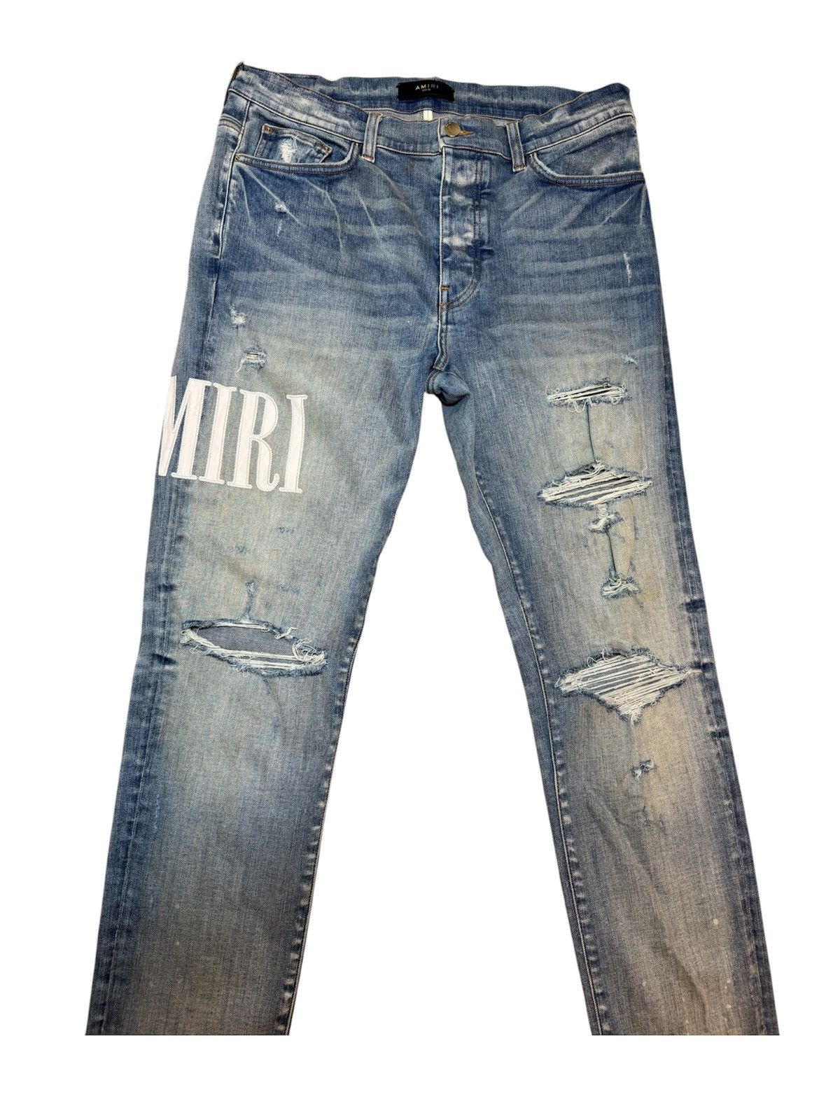 Amiri Amiri White Leather Core Logo Thrasher Ripped Jeans size 36 Size US 36 / EU 52 - 2 Thumbnail