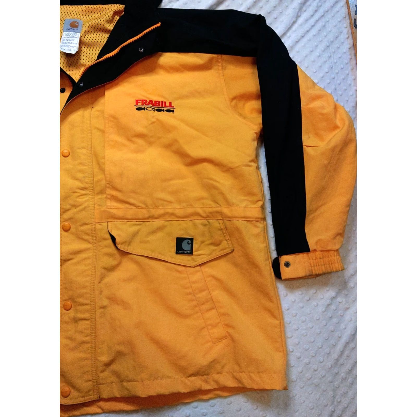 Carhartt VINTAGE Carhartt Jacket C48 90s Yellow & Black Hooded Nylon Windbreaker XL Men’s || Hoodie || Adult XL || Yellow || 90s, Fishing, Hunting || Mens Size US XL / EU 56 / 4 - 2 Thumbnail