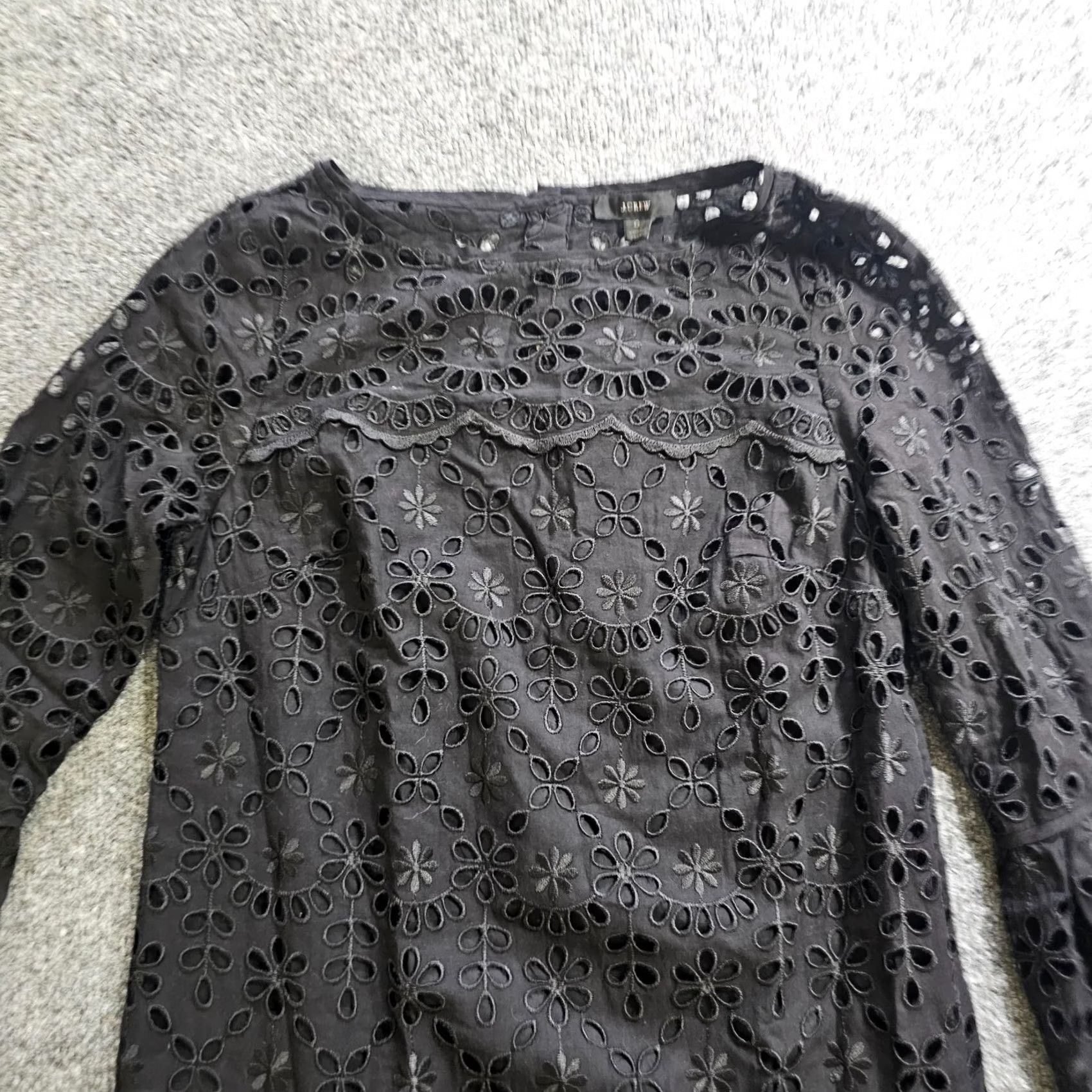J.Crew J.CREW Dress Womens 0 Black Eyelet Lace 3/4 Bell Sleeve Cocktail LBD Date Night Dress Size XS / US 0-2 / IT 36-38 - 2 Thumbnail
