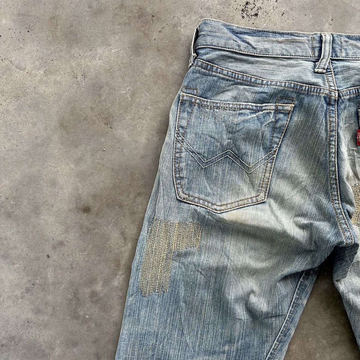 Japanese Brand Vintage 💥 Edwin Patchwork Faded Rusty Denim Jean Pant Faded Size US 32 / EU 48 - 12 Thumbnail