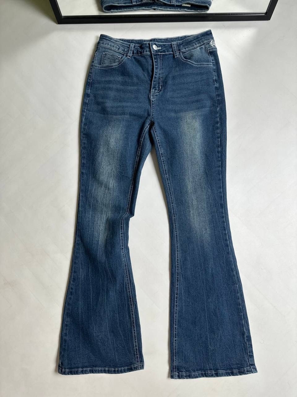 Japanese Brand Vintage Gothic Flared Womens Jeans With Leather Details Y2K Size 30" / US 8 / IT 44 - 5 Thumbnail