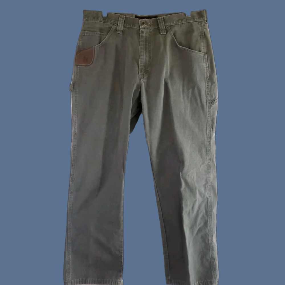 Wrangler VINTAGE Wrangler RIGGS Workwear Mens Brown Carpenter Pants 35X30 Green Ripstop Cargo Pocket Belt Loops Logo Pockets Workwear 30 Inseam Mens Size US 35 - 1 Thumbnail